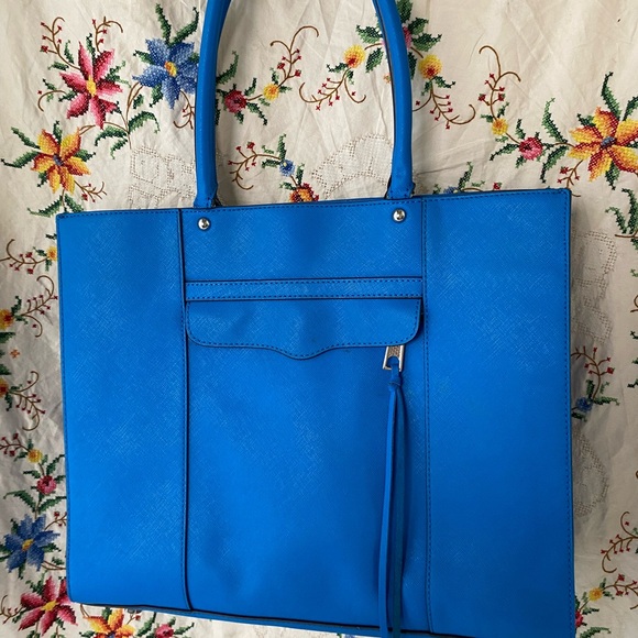 REBECCA MINKOFF ROYAL BLUE FAUX LEATHER TOTE BAG - Picture 7 of 12
